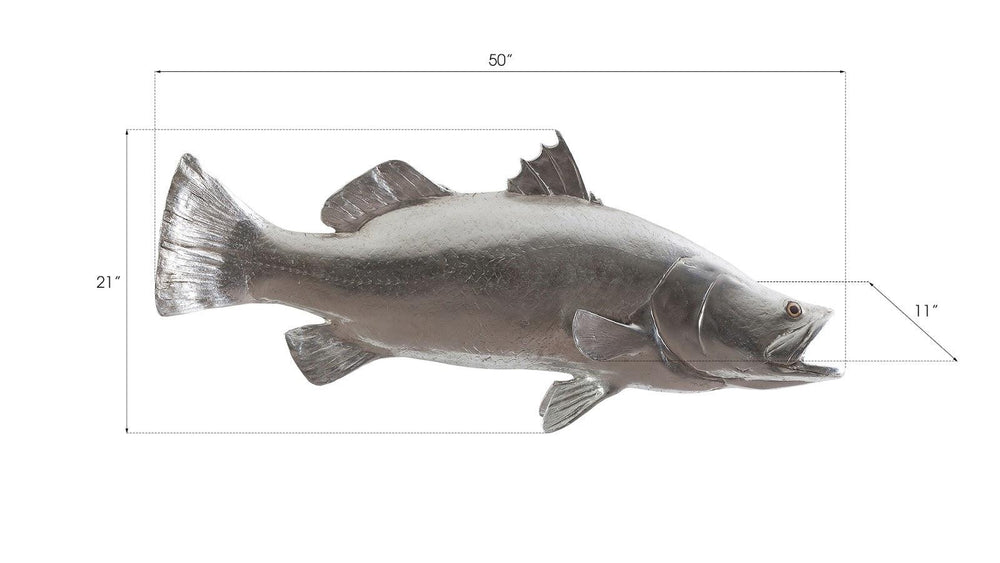 SwayLiving Barramundi Fish Wall Sculpture, Resin, Silver Leaf WALL ACCENTS