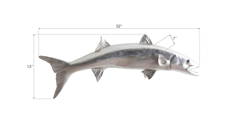 SwayLiving Barracuda Fish Wall Sculpture, Resin, Silver Leaf WALL ACCENTS