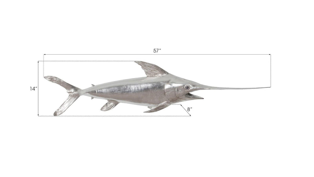 SwayLiving Broadbill Swordfish Fish Wall Sculpture, Resin, Silver Leaf WALL ACCENTS