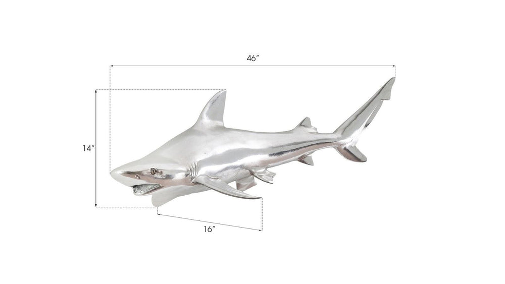 SwayLiving Black Tip Reef Shark Wall Sculpture, Resin, Silver Leaf WALL ACCENTS