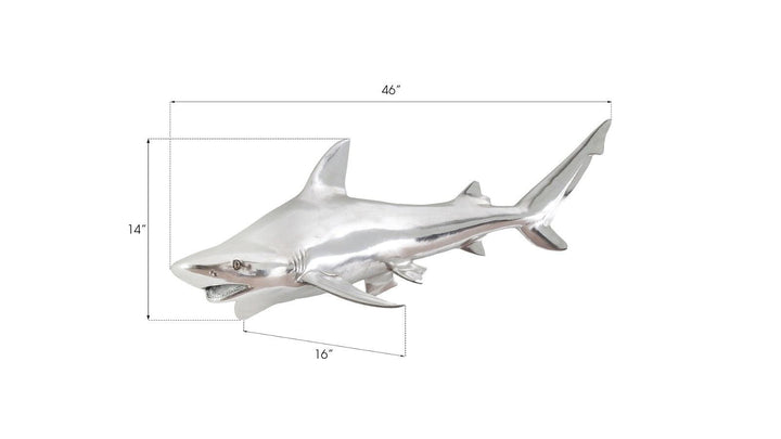 SwayLiving Black Tip Reef Shark Wall Sculpture, Resin, Silver Leaf WALL ACCENTS