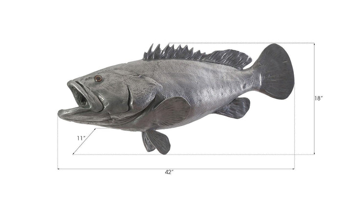 SwayLiving Estuary Cod Fish Wall Sculpture, Resin, Polished Aluminum Finish WALL ACCENTS