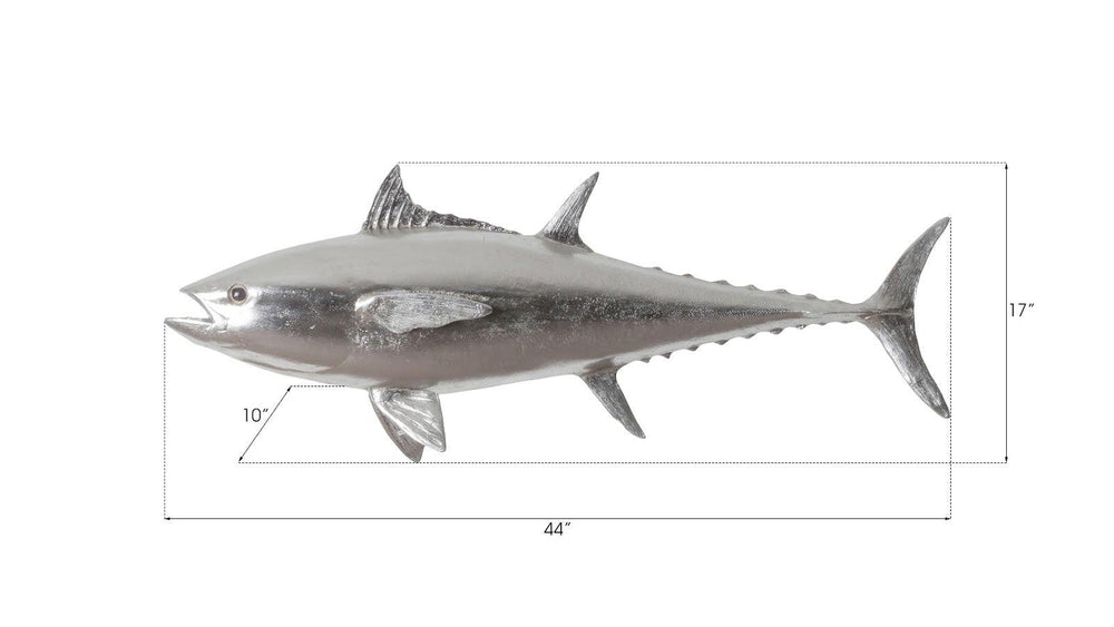 SwayLiving Bluefin Tuna Fish Wall Sculpture, Resin, Silver Leaf WALL ACCENTS