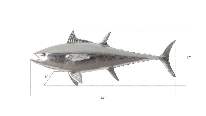 SwayLiving Bluefin Tuna Fish Wall Sculpture, Resin, Silver Leaf WALL ACCENTS