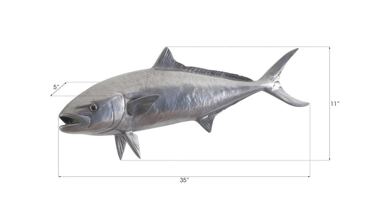 SwayLiving Yellow Tailed King Fish Wall Sculpture, Resin, Polished Aluminum Finish WALL ACCENTS