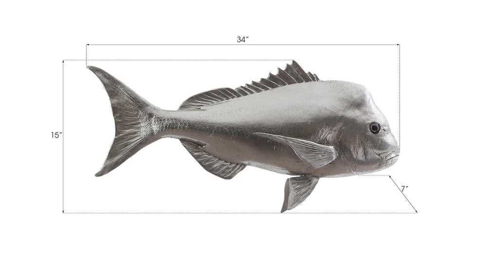 SwayLiving Australian Snapper Fish Wall Sculpture, Resin, Silver Leaf WALL ACCENTS