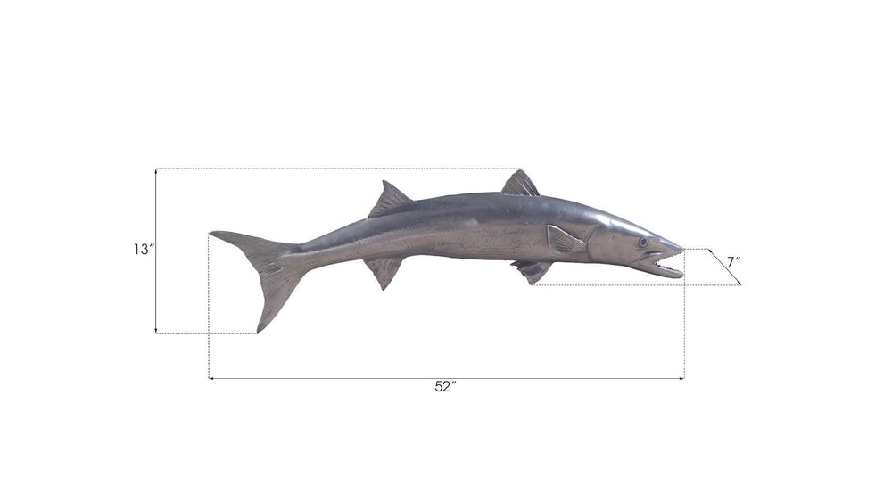 SwayLiving Barracuda Fish Wall Sculpture, Resin, Polished Aluminum Finish WALL ACCENTS