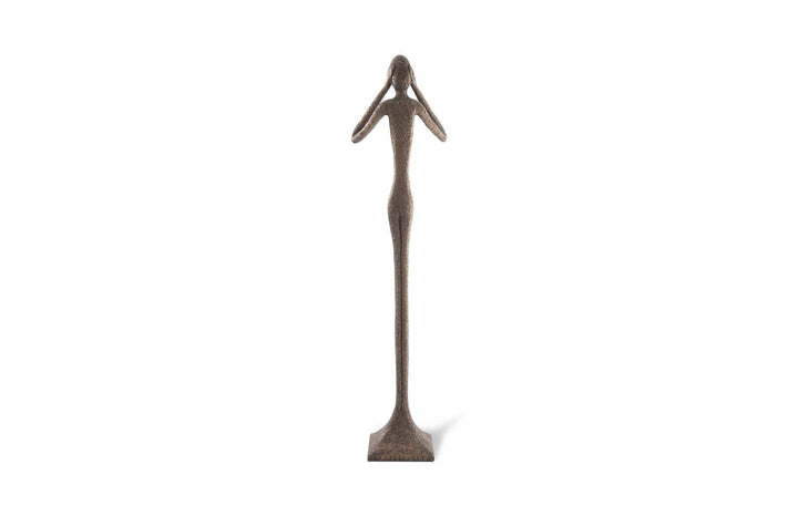SwayLiving Hear No Evil Slender Sculpture, Large, Resin, Bronze Finish DECORATIVE OBJECTS