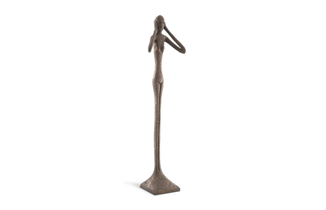 SwayLiving Hear No Evil Slender Sculpture, Large, Resin, Bronze Finish DECORATIVE OBJECTS