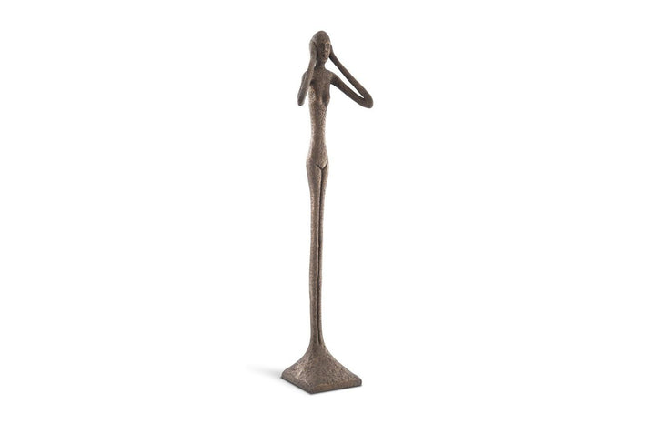 SwayLiving Hear No Evil Slender Sculpture, Large, Resin, Bronze Finish DECORATIVE OBJECTS