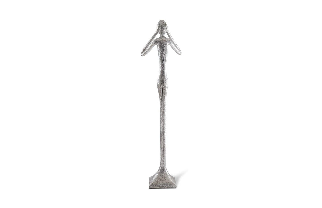 SwayLiving Hear No Evil Skinny Sculpture, Silver Leaf, LG DECORATIVE OBJECTS