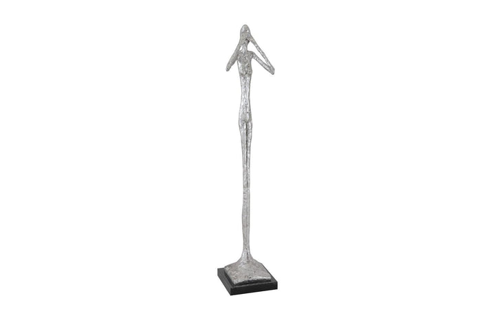 SwayLiving See No Evil Slender Sculpture, Small, Resin, Silver Leaf DECORATIVE OBJECTS