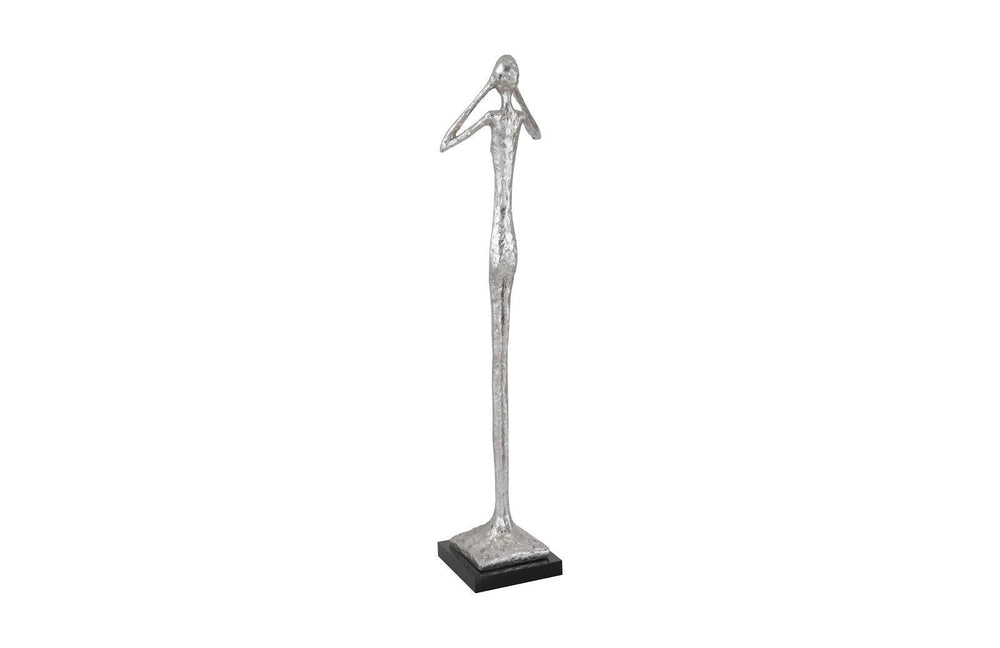 SwayLiving Hear No Evil Slender Sculpture, Small, Resin, Silver Leaf DECORATIVE OBJECTS