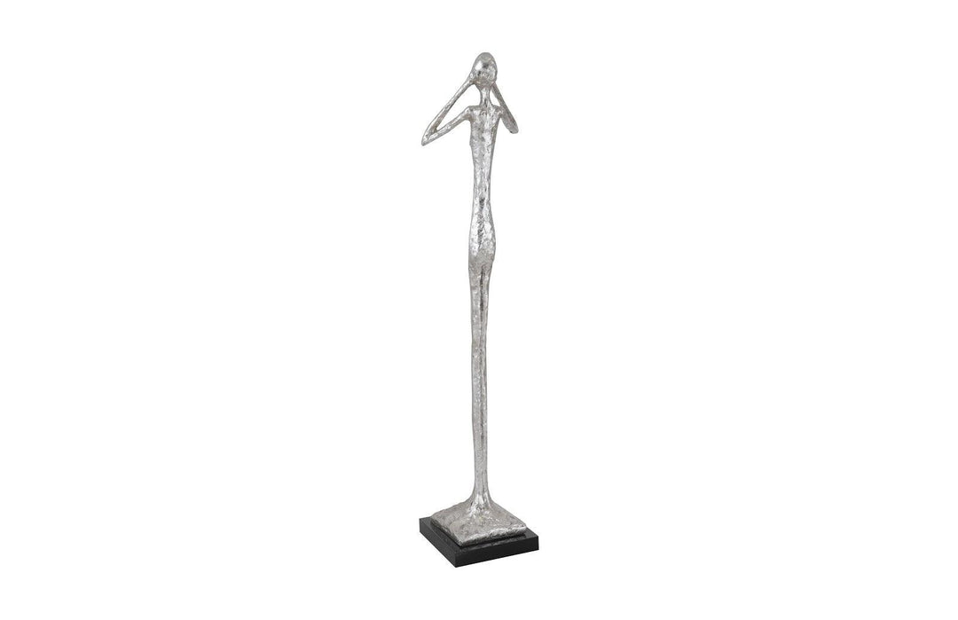 SwayLiving Hear No Evil Slender Sculpture, Small, Resin, Silver Leaf DECORATIVE OBJECTS