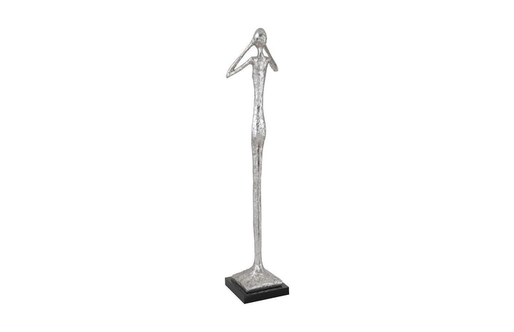 SwayLiving Hear No Evil Slender Sculpture, Small, Resin, Silver Leaf DECORATIVE OBJECTS