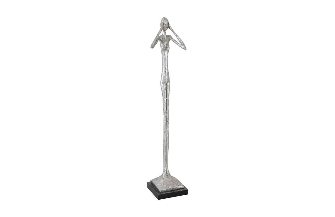 SwayLiving Hear No Evil Slender Sculpture, Small, Resin, Silver Leaf DECORATIVE OBJECTS