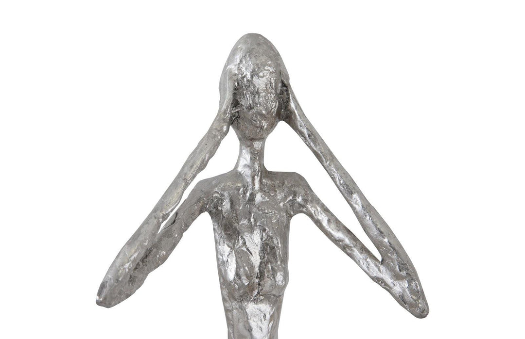 SwayLiving Hear No Evil Slender Sculpture, Small, Resin, Silver Leaf DECORATIVE OBJECTS