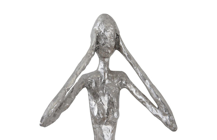SwayLiving Hear No Evil Slender Sculpture, Small, Resin, Silver Leaf DECORATIVE OBJECTS