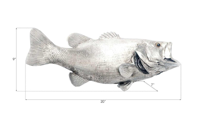 SwayLiving Large Mouth Bass Fish Wall Sculpture, Resin, Silver Leaf WALL ACCENTS