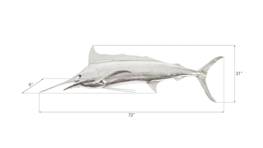 SwayLiving Blue Marlin Fish Wall Sculpture, Resin, Silver Leaf WALL ACCENTS