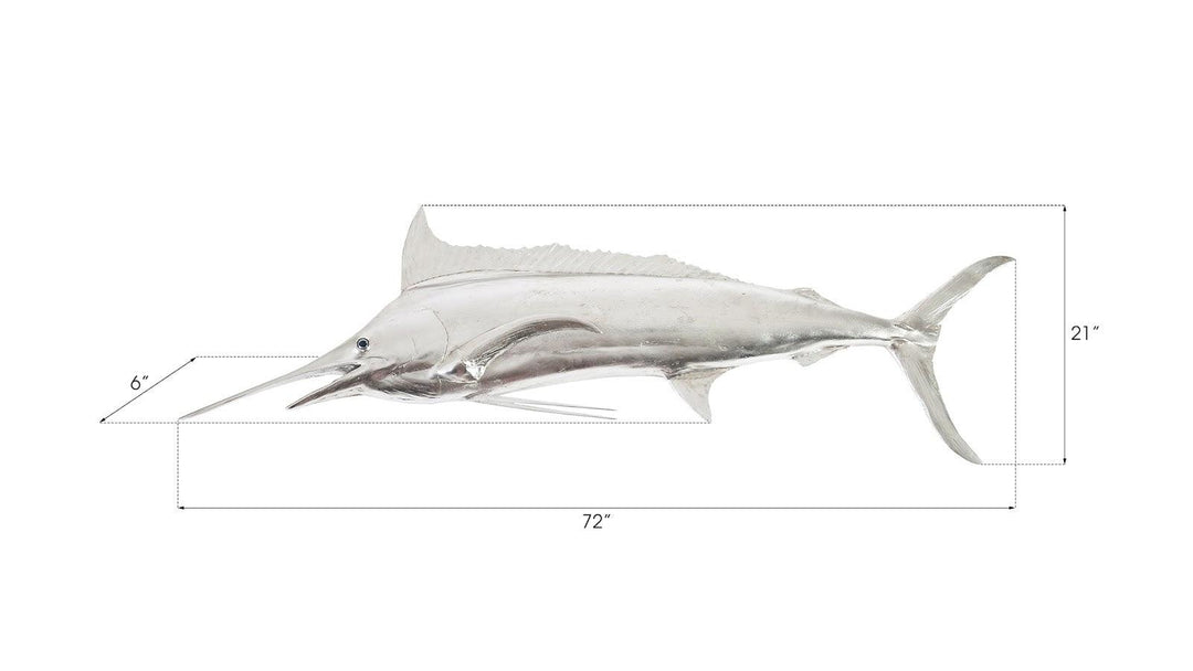 SwayLiving Blue Marlin Fish Wall Sculpture, Resin, Silver Leaf WALL ACCENTS