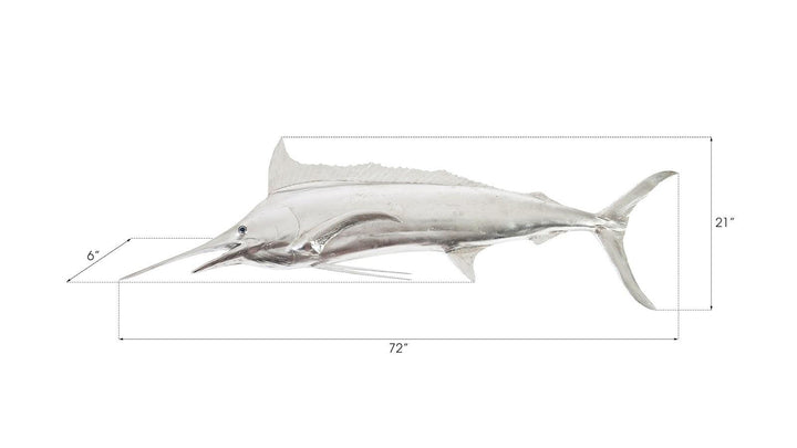 SwayLiving Blue Marlin Fish Wall Sculpture, Resin, Silver Leaf WALL ACCENTS
