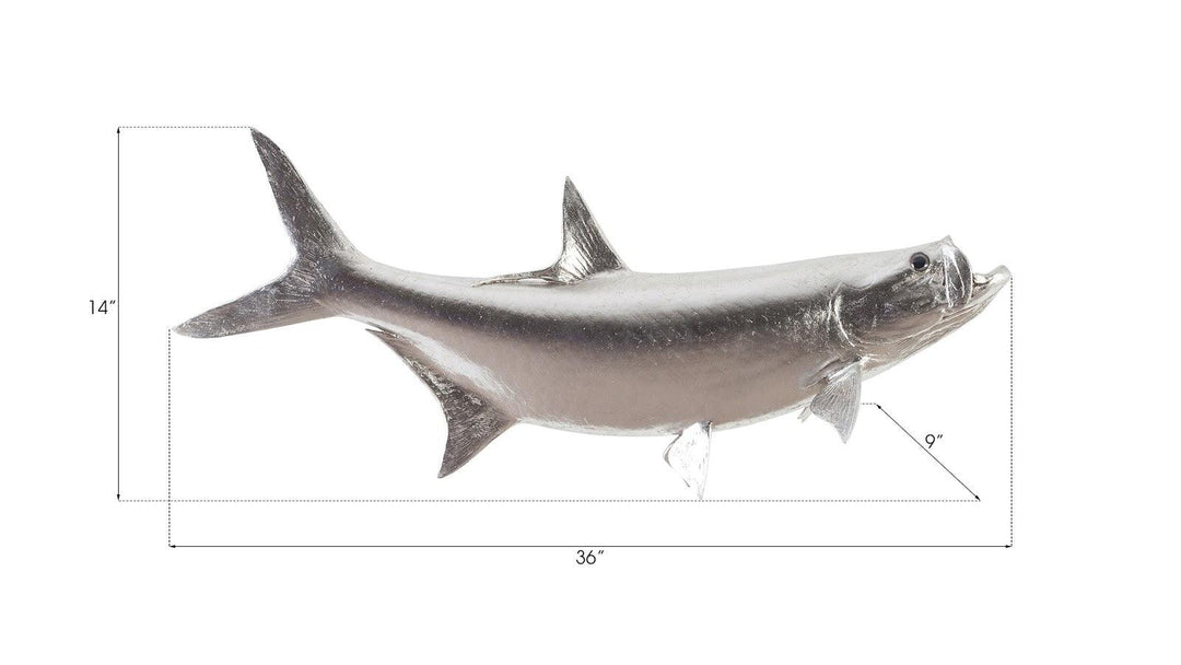 SwayLiving Tarpon Fish Wall Sculpture, Resin, Silver Leaf WALL ACCENTS