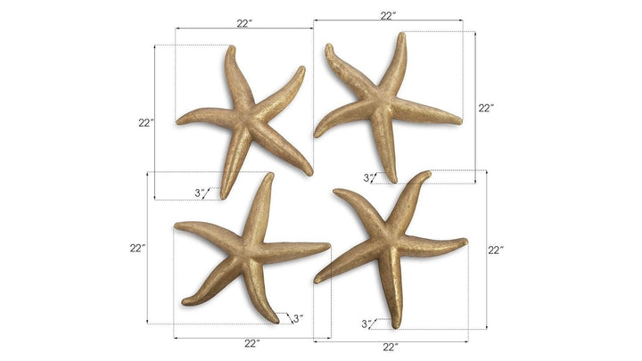 SwayLiving Starfish, Gold Leaf, Set of 4, LG WALL ACCENTS
