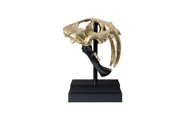SwayLiving Saber Tooth Tiger Skull, Black, Gold Leaf DECORATIVE OBJECTS