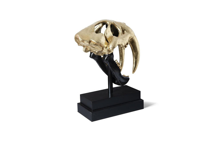 SwayLiving Saber Tooth Tiger Skull, Black, Gold Leaf DECORATIVE OBJECTS