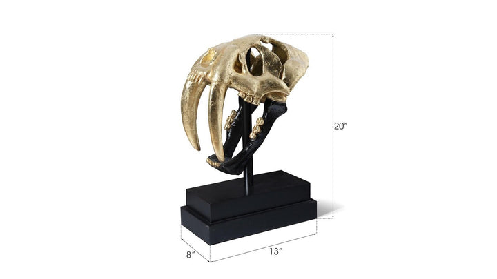 SwayLiving Saber Tooth Tiger Skull, Black, Gold Leaf DECORATIVE OBJECTS
