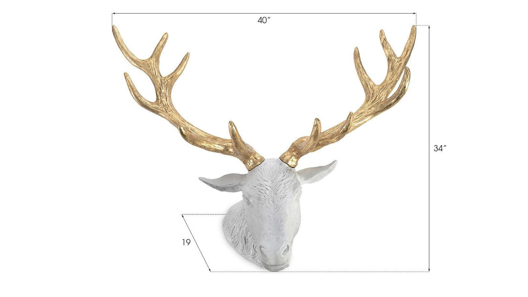 SwayLiving Stag Deer Head, White, Gold Leaf WALL ACCENTS