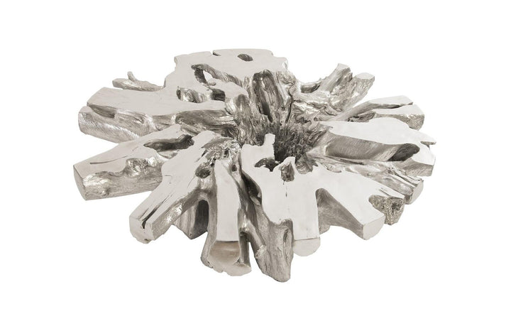 SwayLiving Otis Root Coffee Table with Glass, Silver Leaf COFFEE TABLES