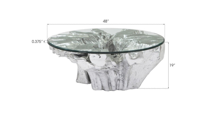 SwayLiving Otis Root Coffee Table with Glass, Silver Leaf COFFEE TABLES