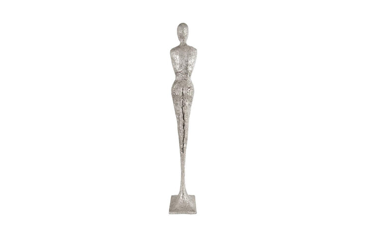 SwayLiving Tall Chiseled Female Sculpture, Resin, Silver Leaf DECORATIVE OBJECTS