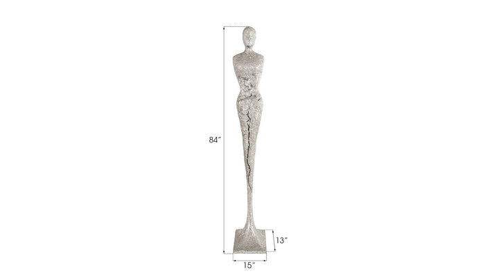 SwayLiving Tall Chiseled Female Sculpture, Resin, Silver Leaf DECORATIVE OBJECTS