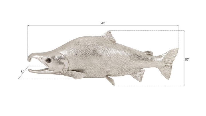 SwayLiving Sockeye Salmon Fish Wall Sculpture, Resin, Silver Leaf WALL ACCENTS