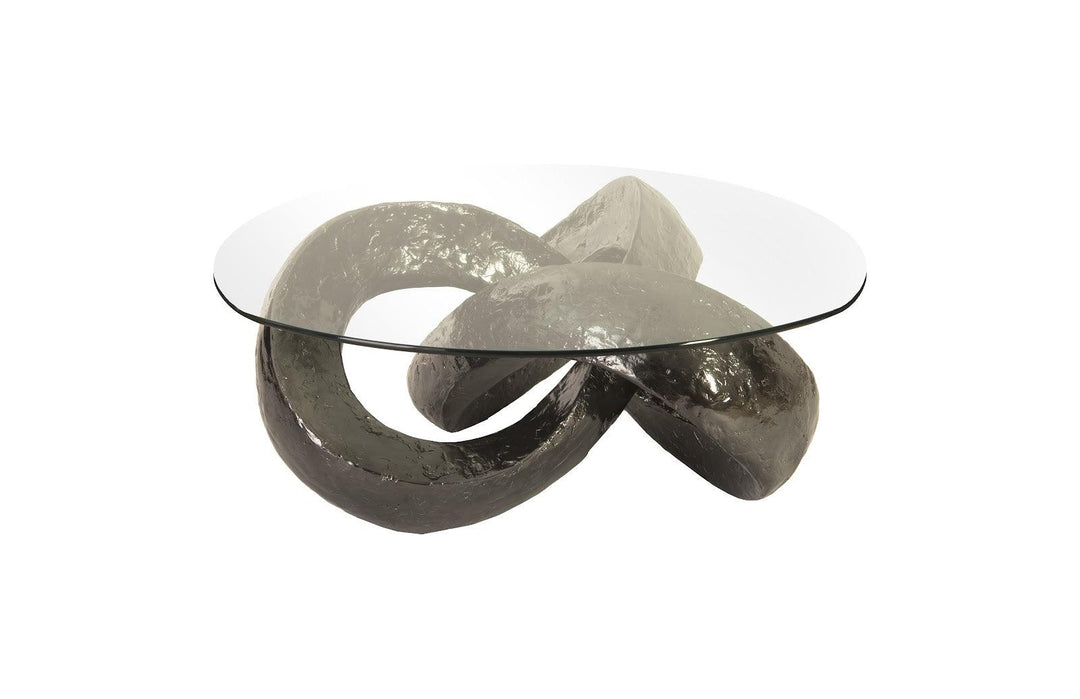 SwayLiving Trifoil Coffee Table, Liquid Silver w/Glass COFFEE TABLES