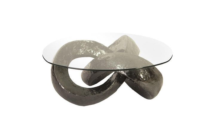 SwayLiving Trifoil Coffee Table, Liquid Silver w/Glass COFFEE TABLES
