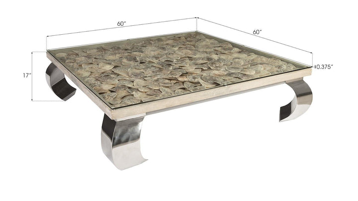 SwayLiving Shell Coffee Table, Glass Top, Ming Stainless Steel Legs COFFEE TABLES