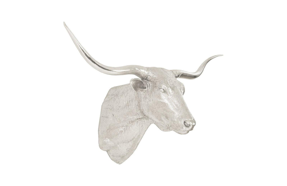 SwayLiving Longhorn Bull Wall Art, Resin, Silver Leaf WALL ACCENTS