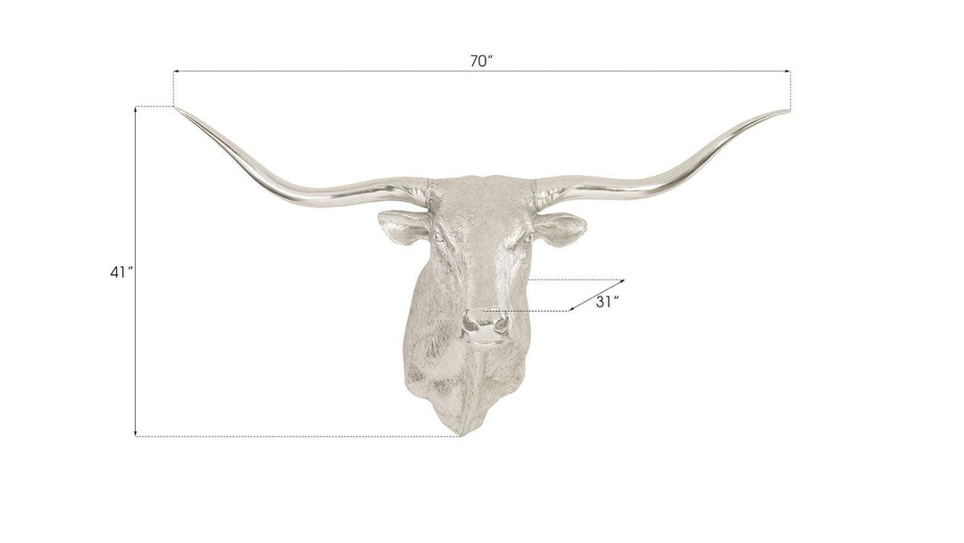 SwayLiving Longhorn Bull Wall Art, Resin, Silver Leaf WALL ACCENTS