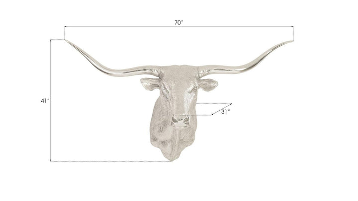 SwayLiving Longhorn Bull Wall Art, Resin, Silver Leaf WALL ACCENTS