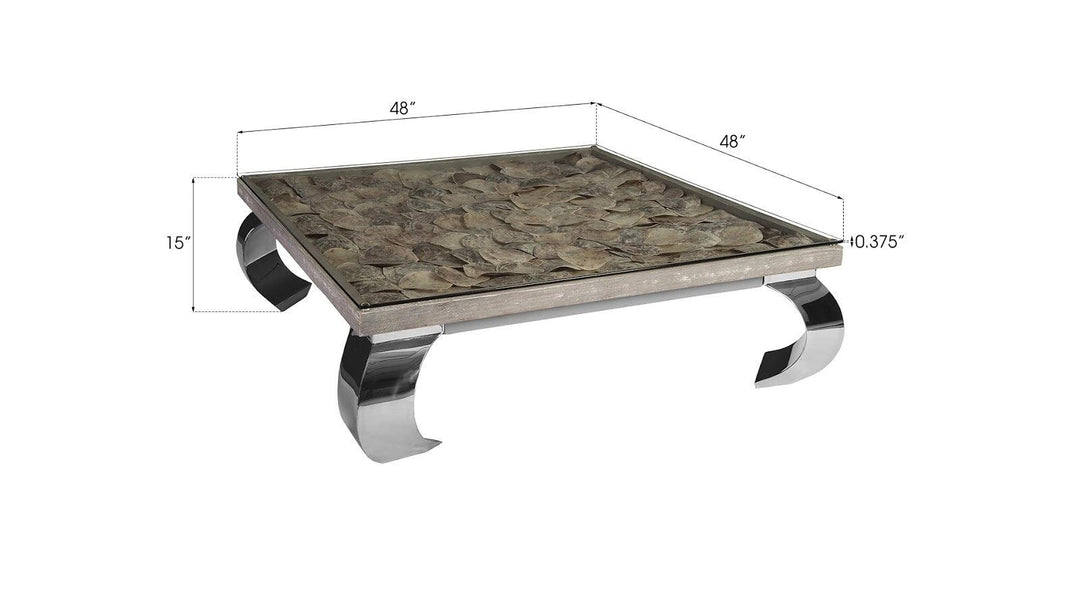 SwayLiving Shell Coffee Table, w/Glass, Ming SS Legs COFFEE TABLES