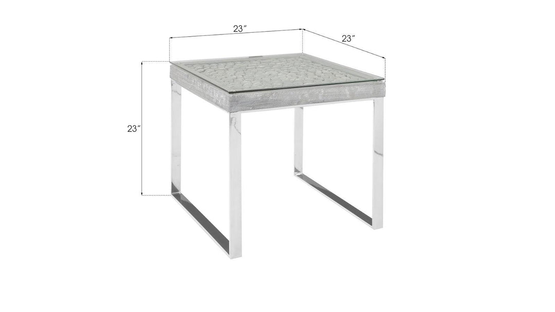 SwayLiving Driftwood Side Table, Wood, Glass, Stainless Steel Base, Scaff Finish ACCENT TABLES