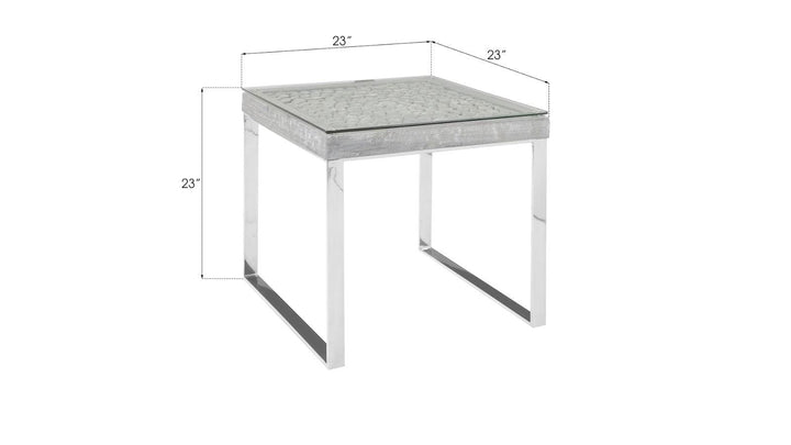SwayLiving Driftwood Side Table, Wood, Glass, Stainless Steel Base, Scaff Finish ACCENT TABLES