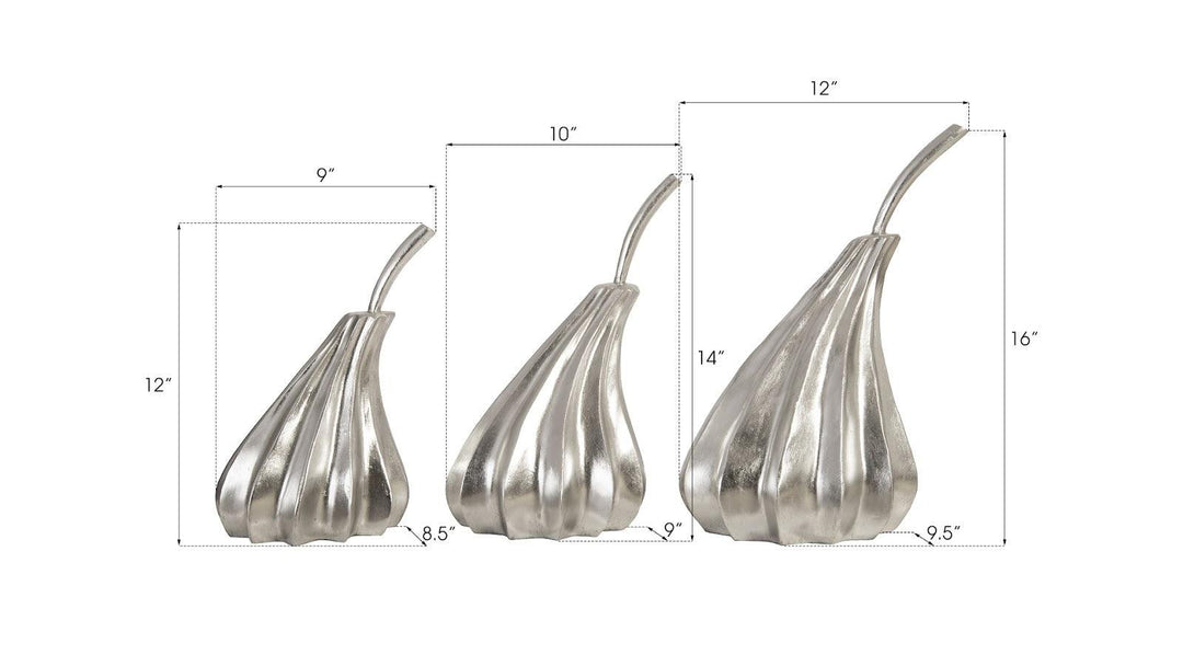 SwayLiving Hand Dipped Pears Set of 3, Silver Leaf DECORATIVE OBJECTS