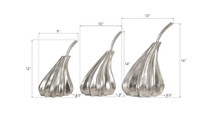 SwayLiving Hand Dipped Pears Set of 3, Silver Leaf DECORATIVE OBJECTS