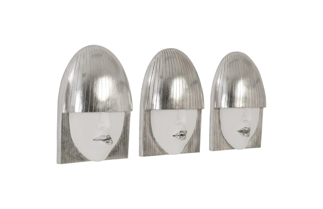 SwayLiving Fashion Faces Wall Art, Small, White and Silver Leaf, Set of 3 WALL ACCENTS