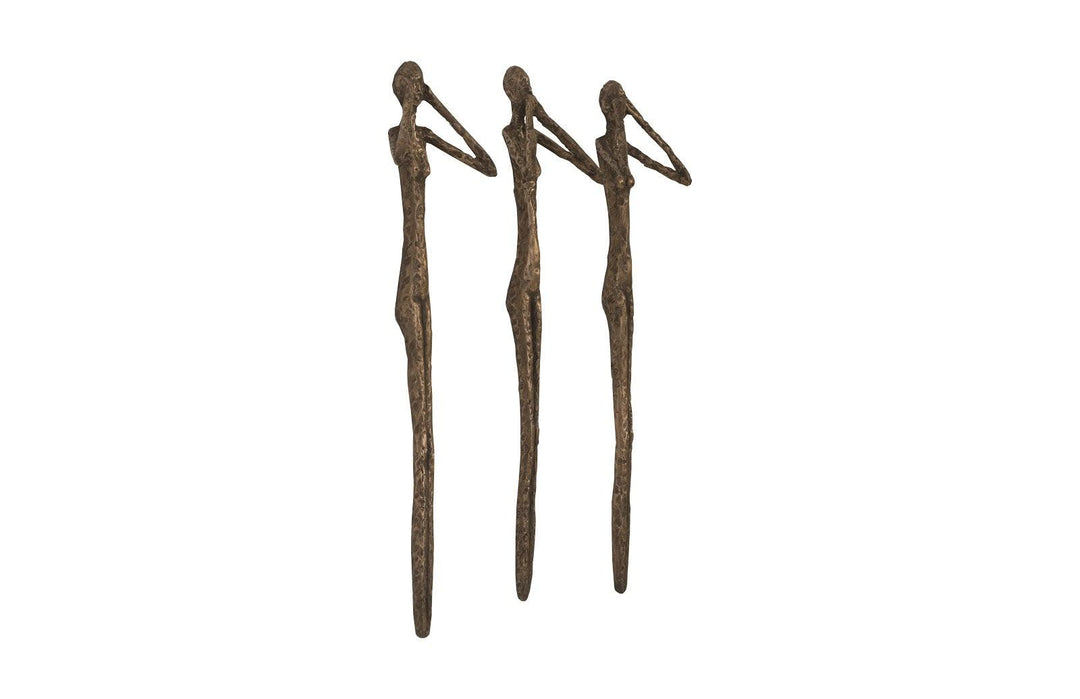 SwayLiving See, Speak, Hear No Evil Wall Art, Resin, Bronze, Set Of 3 WALL ACCENTS